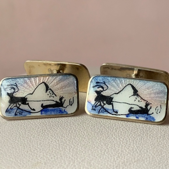 ANTIQUE NORWEGIAN STERLING SILVER GUILLOCHE ENAMEL MEN'S CUFFLINKS HALLMARKED - Picture 9 of 16